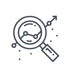 A magnifying glass overlays a line graph, representing network monitoring and proactive performance optimization.
