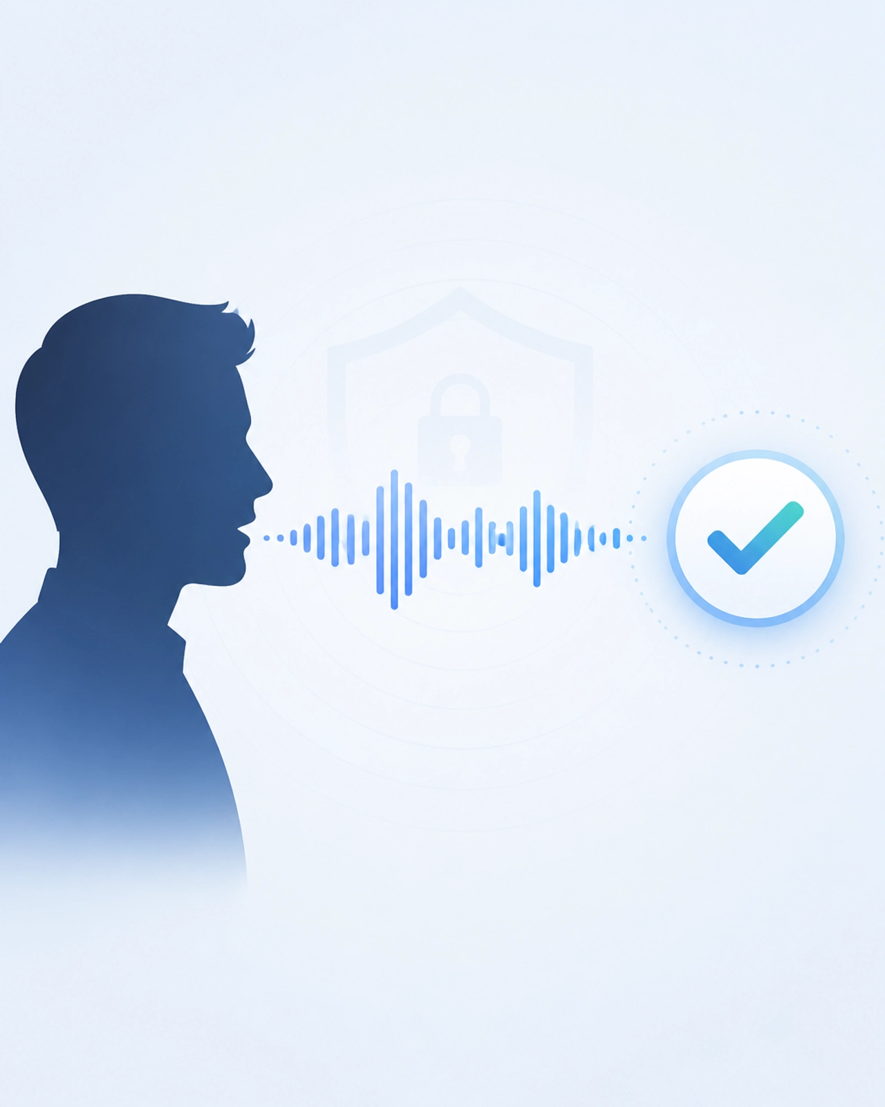 A voice waveform verification illustration representing deepfake audio detection and secure identity authentication.
