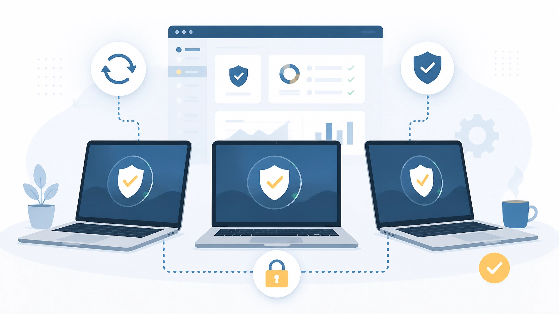 Managed business laptops protected by automated updates and endpoint security
